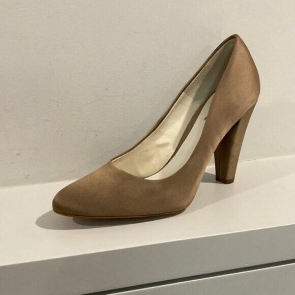 Zara Tan Satin Pumps Block Heels 37 - Picture 4 of 14